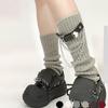 Ribbed Knitted Boot Toppers Covers with Heart Chain Leather Belt Harajuku Gothic Punk Leg Warmers Scrunch Long Socks