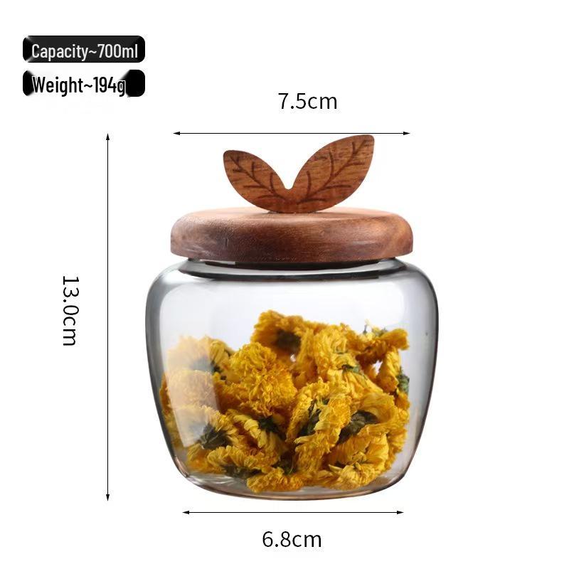 Striped Borosilicate Glass Jar with Acacia Lid & Spoon for Tea, Grains, Cereal Storage