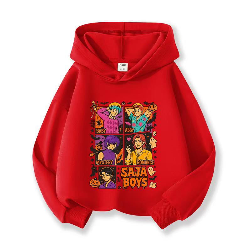 Kpop Witch Hunt Girls' Hoodies, Children's Spring and Autumn Hoodies, Fashionable and Versatile Cartoon Style Printed Thin Sweatshirts