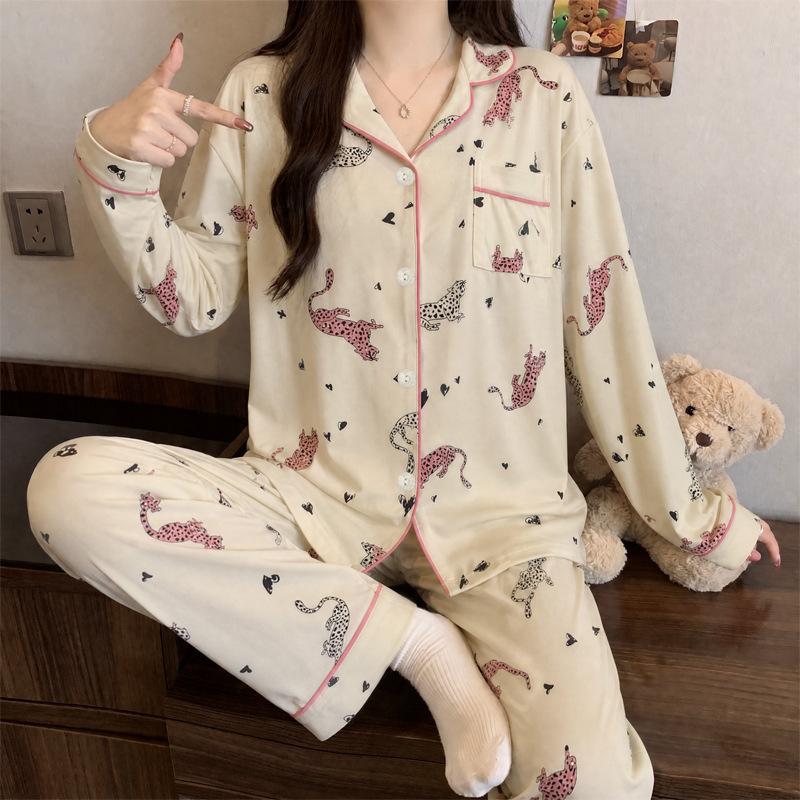 Autumn and winter new Christmas high-value imitation cotton pajamas women's loungewear long-sleeved trousers set can be worn outside