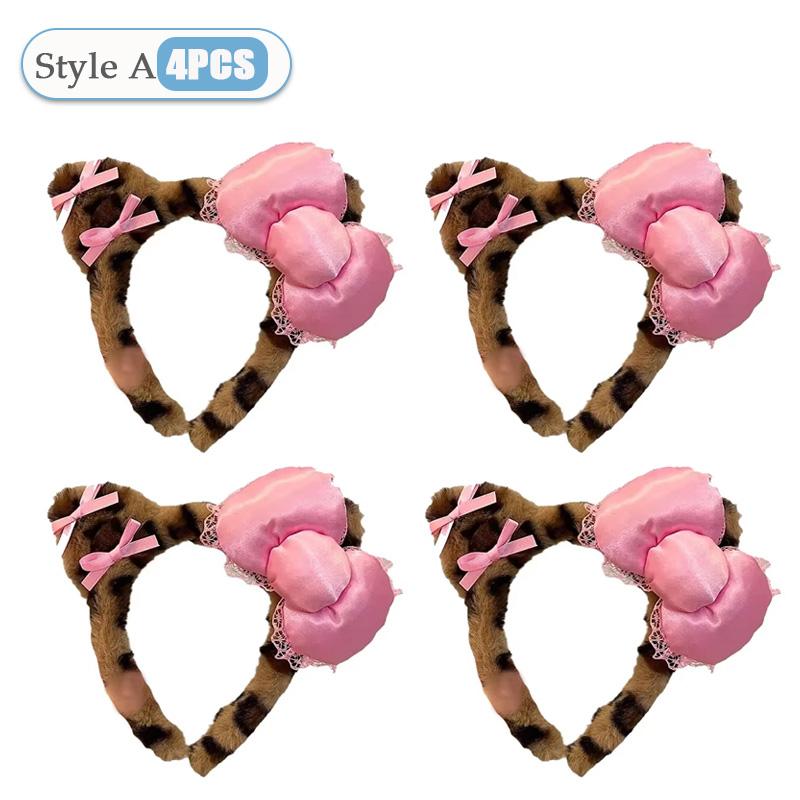 1-20PCS Y2k Leopard Print Kitty Ear Plush Headband Kawaii Girl Hair Ornament Headwear Lolita Fashion Hair Accessory Party Gift