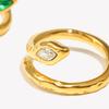 E.B.belle Hypoallergenic Green Clear Cubic Zirconia 18K Gold Plated Stainless Steel Snake Ring Women's Waterproof Titanium Ring