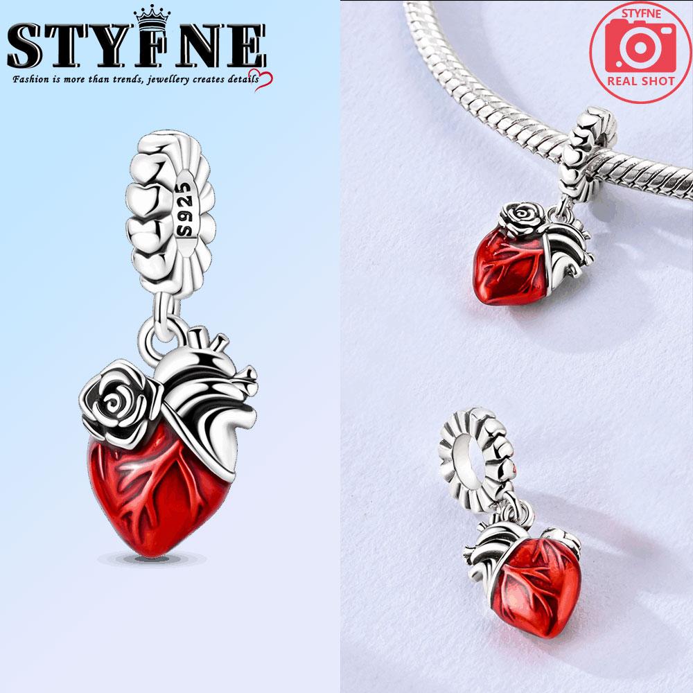 Copper Red Rose Heart Suitcase Oil Painting Vase Charms Beads Pendant For Original Bracelet Woman Girl Jewelry