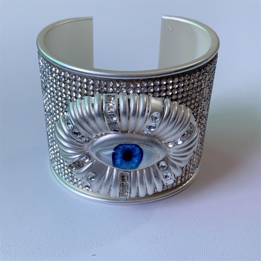 Full Rhinestone Demon's Eye Bracelets Metal Geometric Cuff Bangles  Decoration