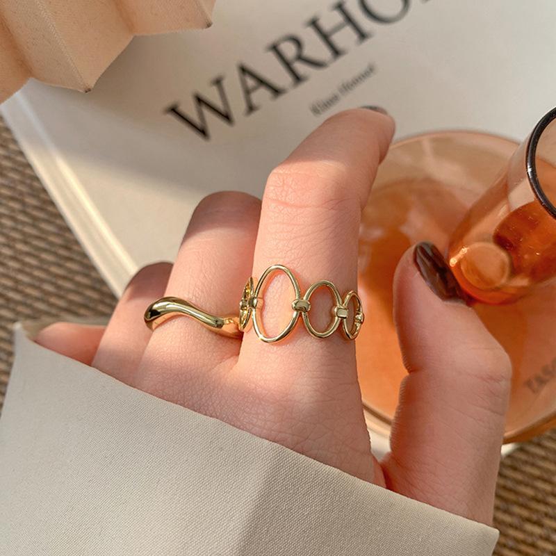 Korean Style Geometric Irregular Square Patchwork Ring - Adjustable Retro Creative Index Finger Ring for Women