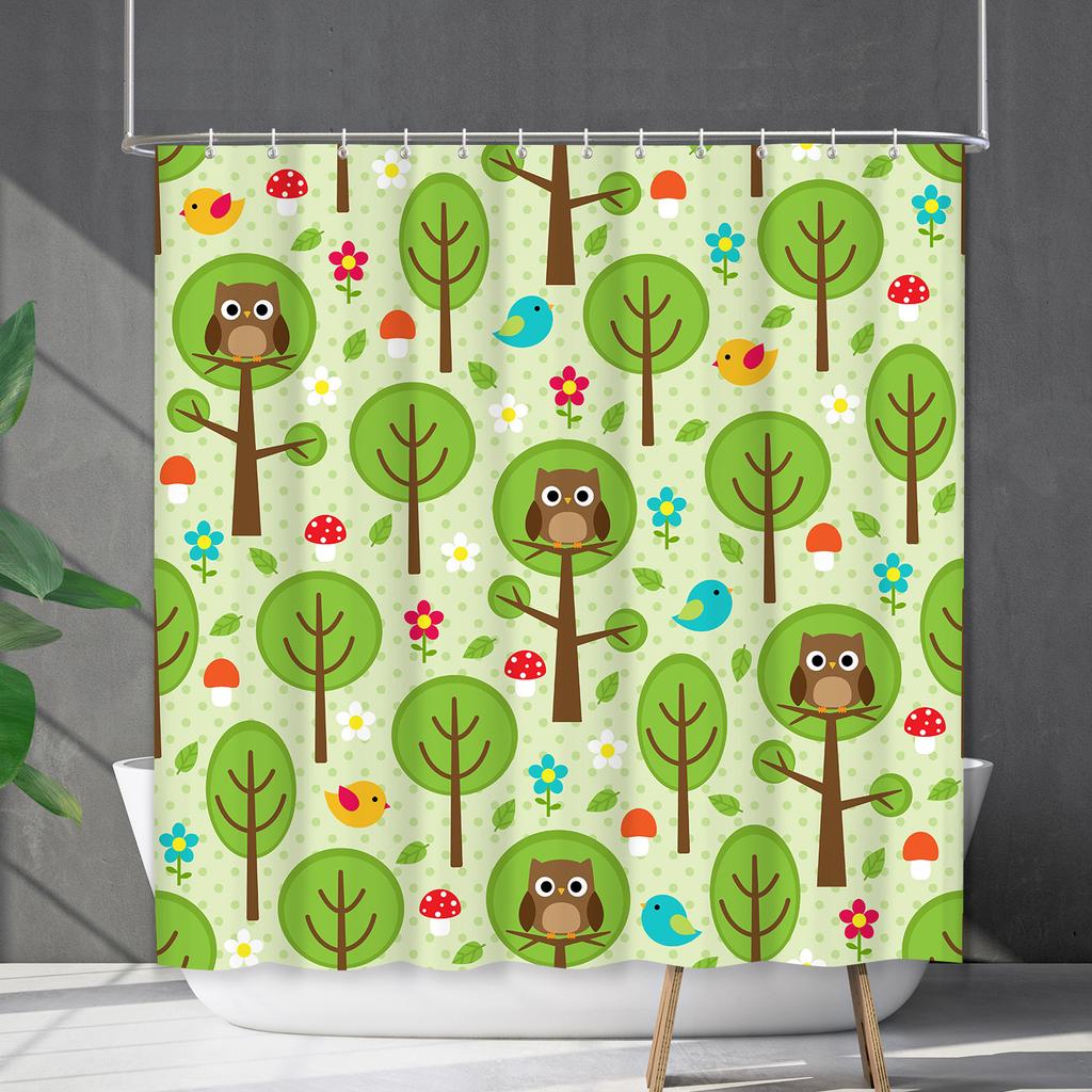 Bathroom Waterproof Curtain Digital Printing Plant Mushroom Shower Curtain Non-Punching Toilet Partition Curtain Shower Cloth