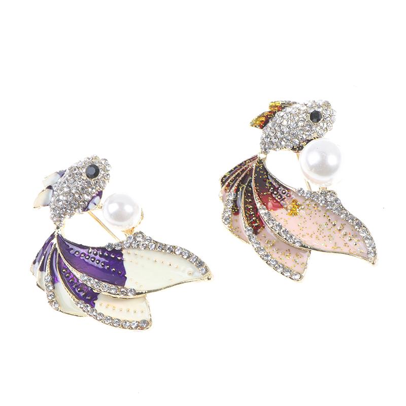 1Pc Crystal Rhinestones Goldfish Brooches Women Brooch Pin Clothes Accessories