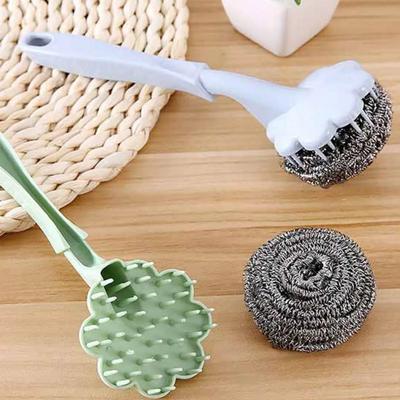 Long Handle Pan Pot Brush Sink Dish Bowl Wire Ball Washing Brush Multifunctional Practical Stain Removal Kitchen Cleaning Tools