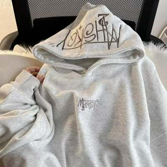 Men s Heavyweight Letter Embroidery Hooded Sweatshirt - American Style, Plus Velvet, Autumn Winter Loose Fit, Versatile Trendy Outerwear 2XL