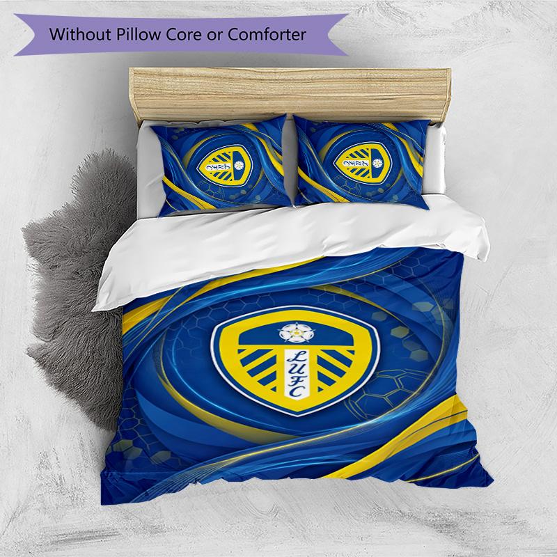 Leeds United Fußball Bedrucktes 3-teiliges Bettwäscheset, Bequemes hautfreundliches Schlafzimmer Bettbezug-Set