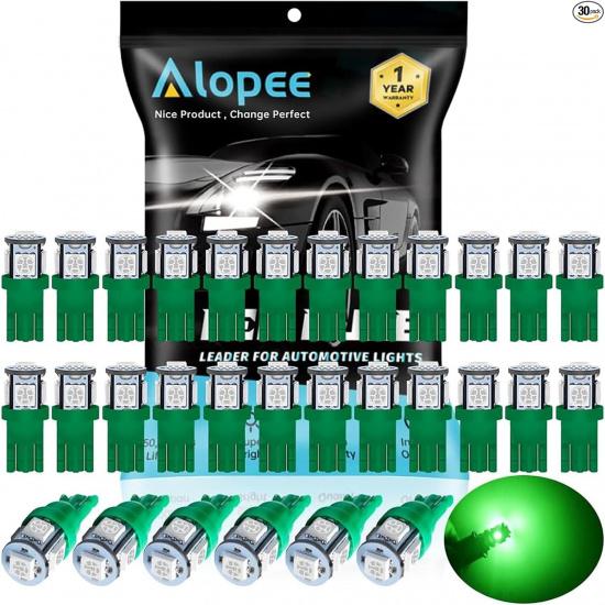30 Pack 194 LED Bulb Green, T10 Wedge LED Bulb 5SMD 5050 Chips, 168 LED Green