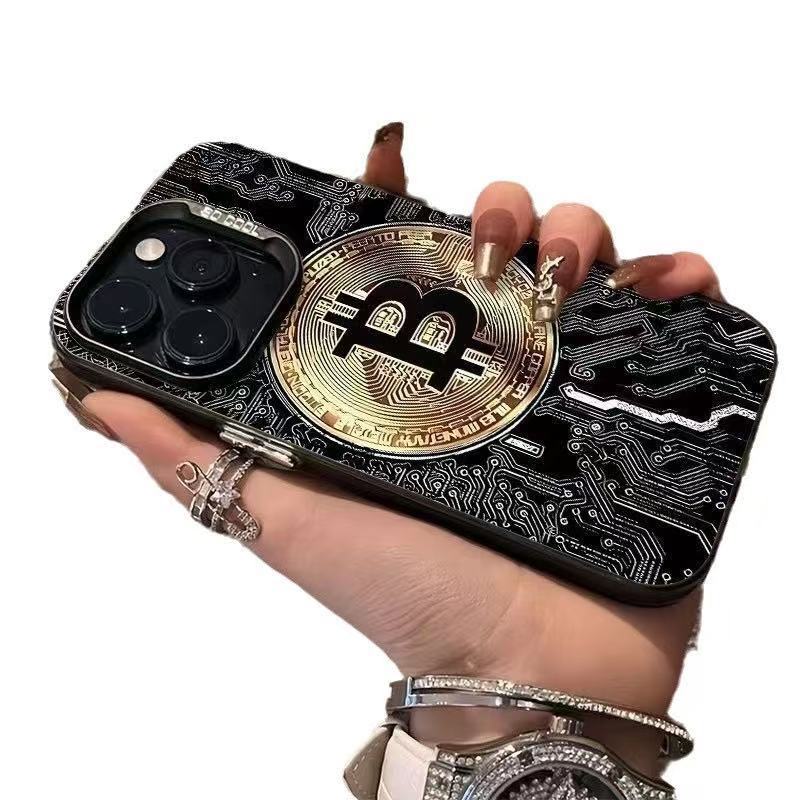 Gold Coin Design Phone Case for iPhone 16 Pro Max / 15 / 14 / 13 – Luxury Shockproof Cover with Sparkling Accents, Fits Apple iPhone