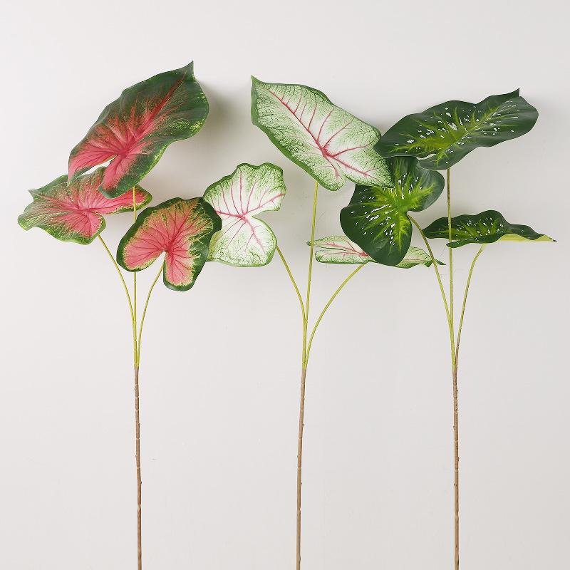 Simulation green plant 3 fork color taro leaves 3D printing color taro home garden decoration plant wall flower material high simulation