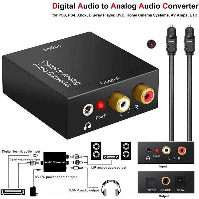 EMEBAY DAC 192 kHz – Convertisseur SPDIF optique/coaxial vers analogique stéréo RCA/AUX