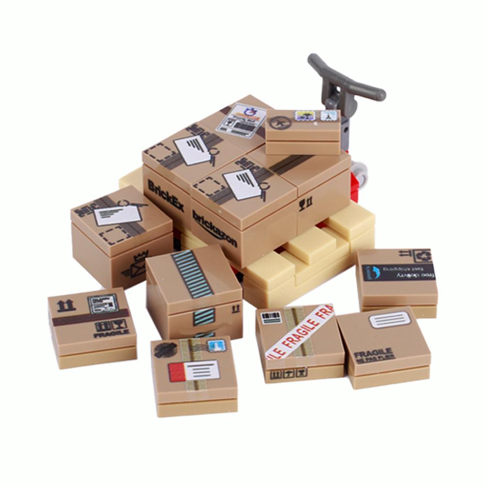 MOC City Construction Modular Industrial Forklift Truck Express Box Mail Box Letter Printed Bricks Toys