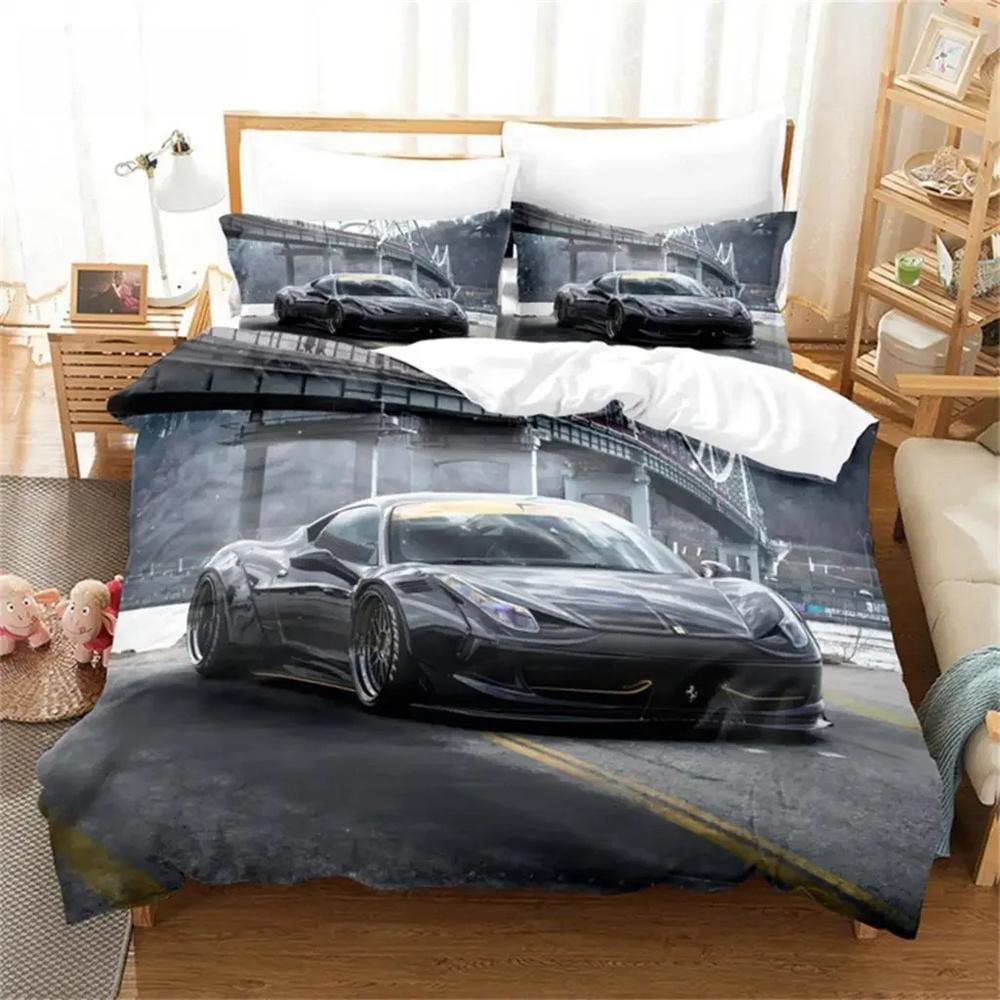 3D Print Car Racing Car  Bedding Set,Duvet Cover Comforter Bed Set Quilt Cover Pillowcase,King Queen Twin Size Boys Girls Adults