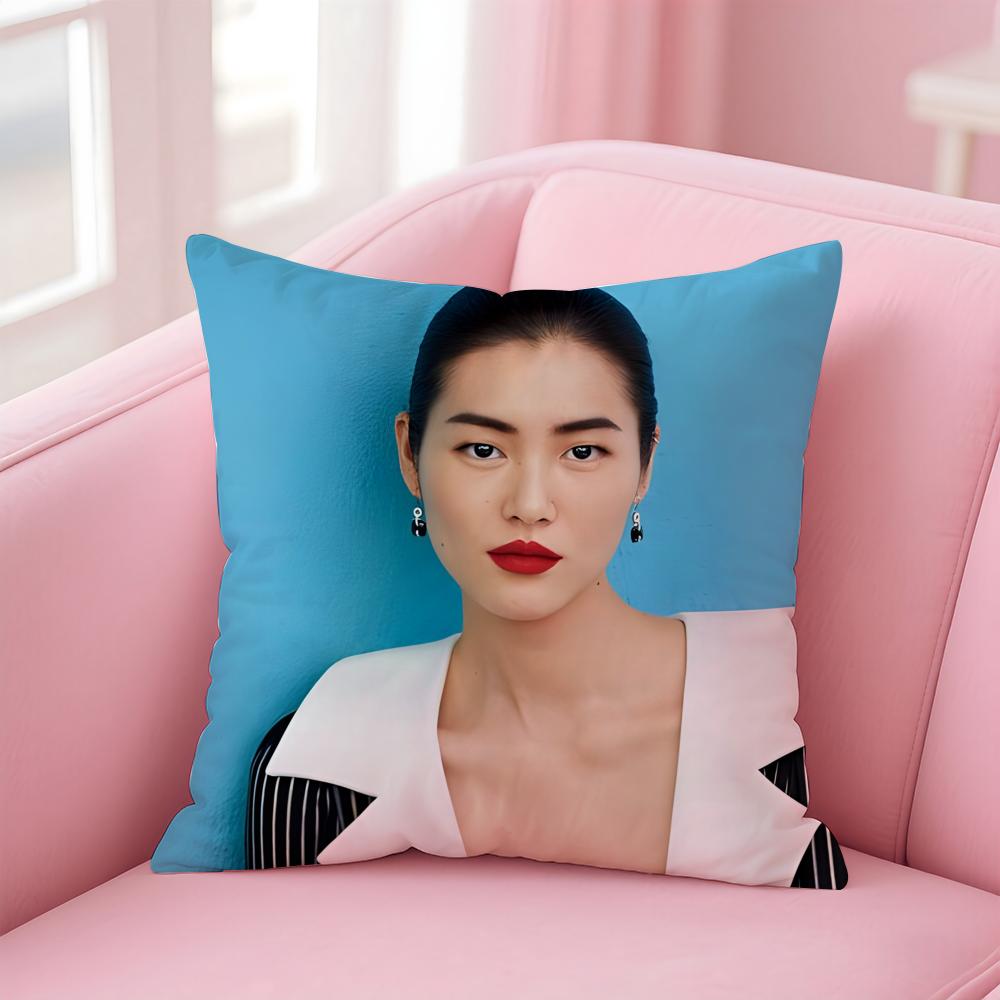 Popular Fashion Chinese Sexy Model LLiu Wen Cushion Cover Pillowcase Short Plush Invisible Zipper Room Sofa Cushion Cover