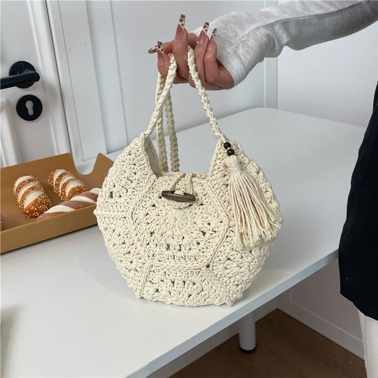 

Круглая ажурная сумка ручной вязки женская сумка белый