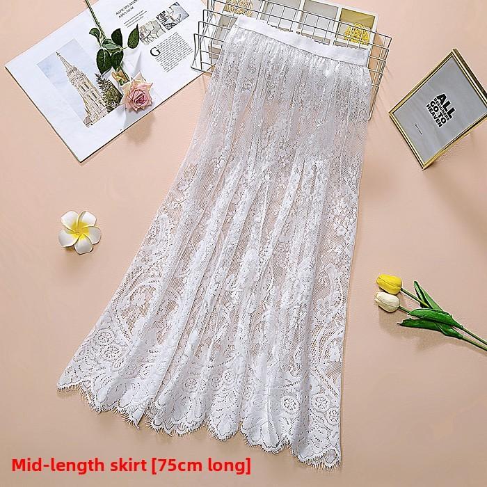 Lace Midi Skirt For Women With Hollowout Design Summer Aline Elegant Fashionable For Casual Wear