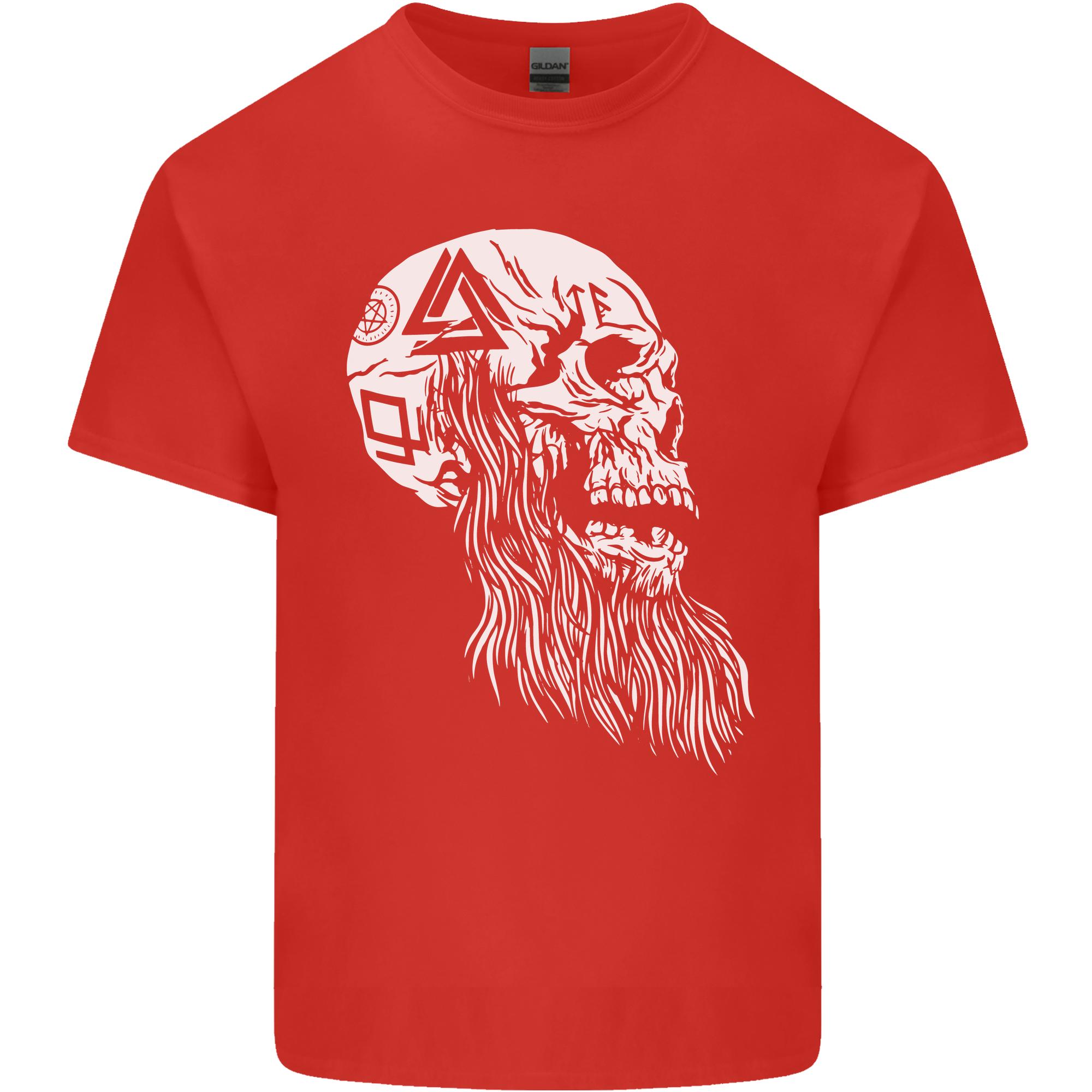 Viking Skull With Beard and Valknut Symbol Unisexs Light Cotton TShirt S