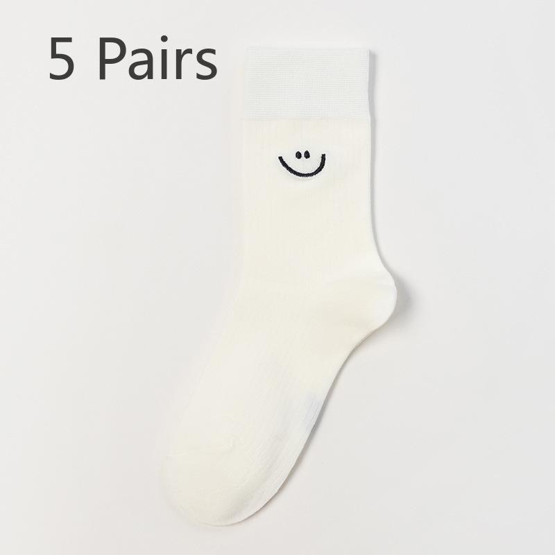 

5 Pairs Grey Socks Autumn and Winter Women s Cotton Socks Mid-calf Socks Embroidered Smiley Socks Anti-pilling Men and Women Socks 5 pairs слоновая кость