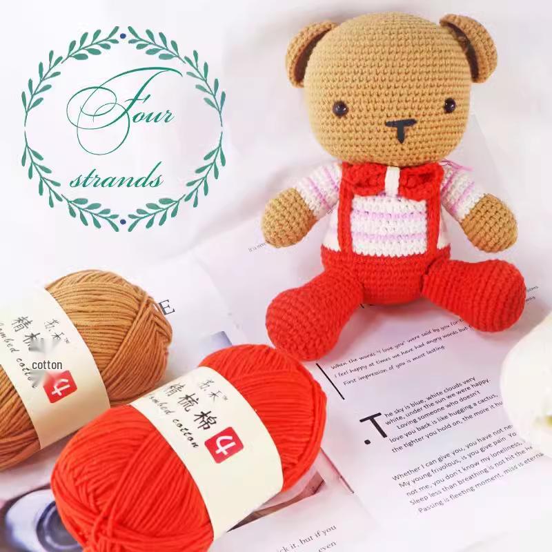 Gomitolo di Filato di Cotone Pettinato a 4 Capi per Lavorare all'Uncinetto Bambole, Coperte, Borse e Scarpe Pacchetto Materiali Fai da Te