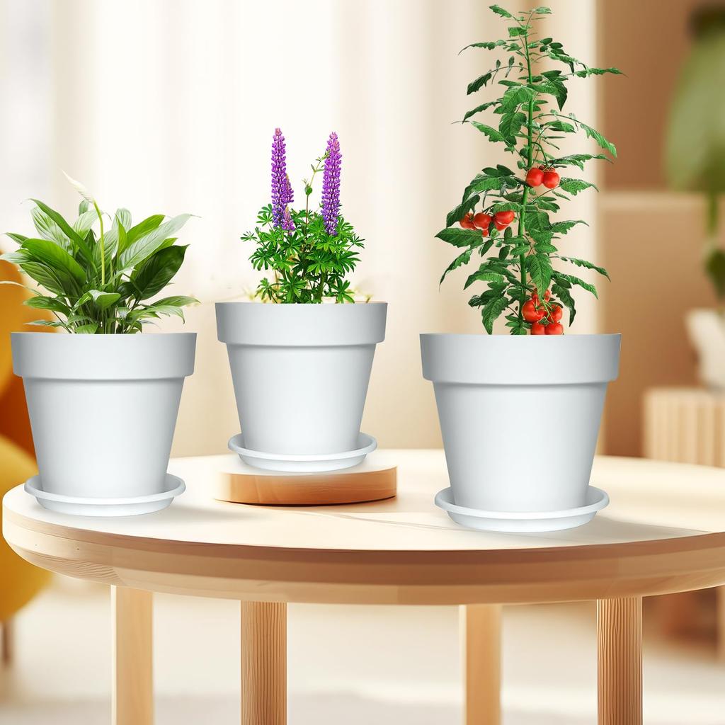 RooTrimmer Set of Pots with Stylish Agave Succulent Plant Plastic Pot with Drain Hole for Houseplants 7 3-Piece Saucers, Planter, Pot, (No. No. 7.5