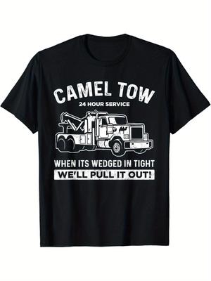 Adult Humor Camel Towing Shirt, Casual Summer Tee, Crew Neck, Short Sleeve T-Shirt