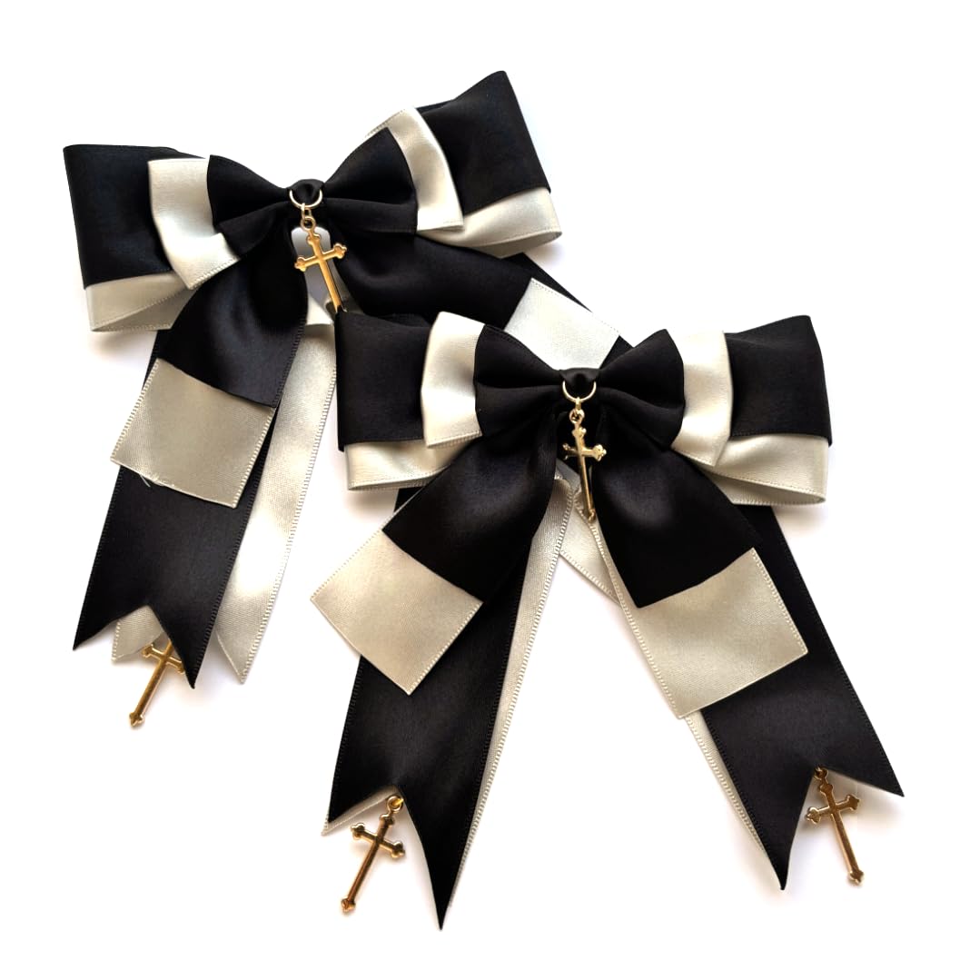

Luna Cross Present Hair Large Set of 2 Light Ribbon, Clip, Size, (Black Gray)
