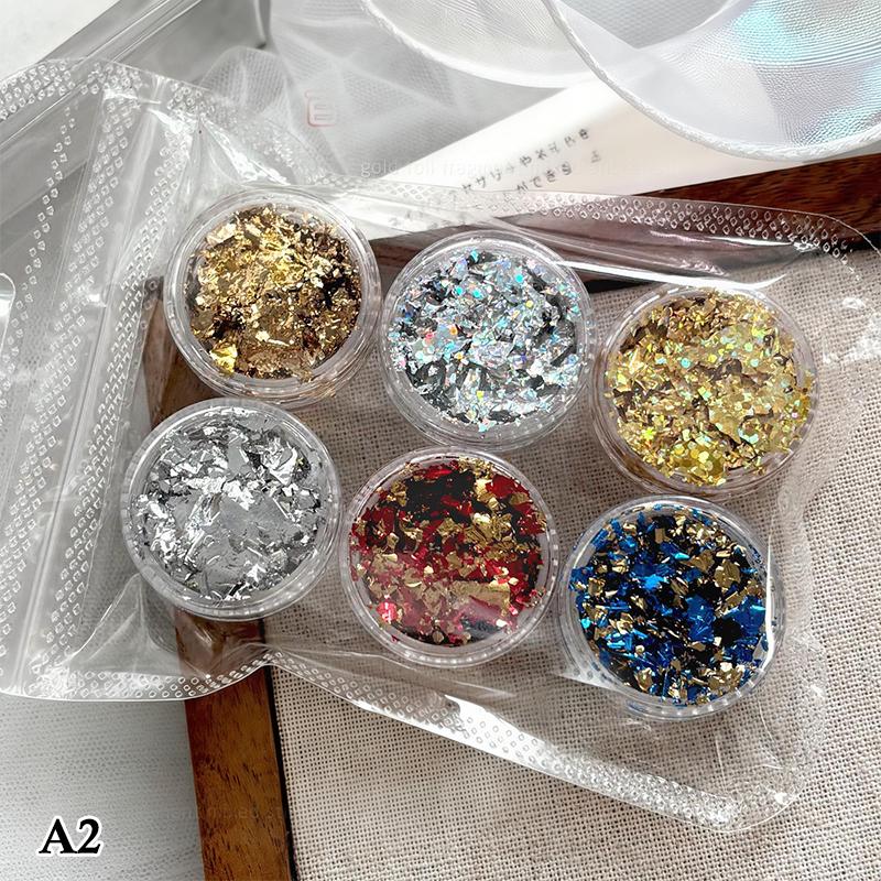 6 Gläser Nagelflocken Goldfolienpapier Set Gold Silber Unregelmäßige Pailletten Nagelkunst Pailletten Dekorationen Glitzer Aufkleber Für Maniküre