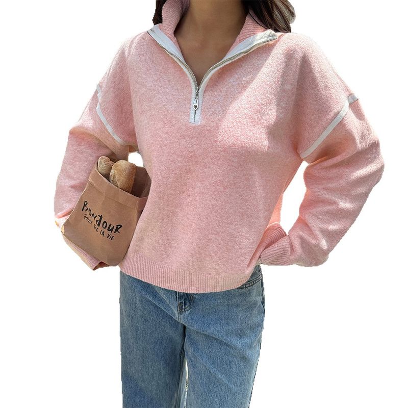 Foreign Trade Women clothes Autumn and Winter Amazon Independent Station European and American Leisure Solid Long sleeve Knit Zip-up Sweater
