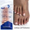 120Pcs Fake Toenails Nude Pink Short Square French Line False Toe Nails Detachable Press On Toenails Acrylic Soft ToeNails Tips