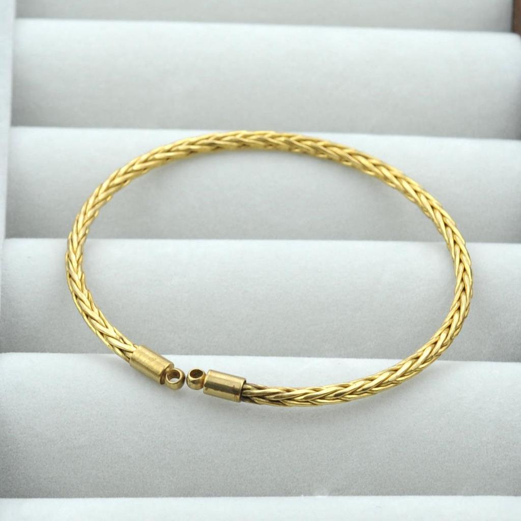 2.5mm Fine Twist Yellow Brass Woven Adjustable Open Bracelet with Hole - Korean Style