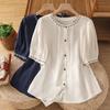 Women Loose Fit Short Sleeve Embroidered Cotton Linen Summer Shirt