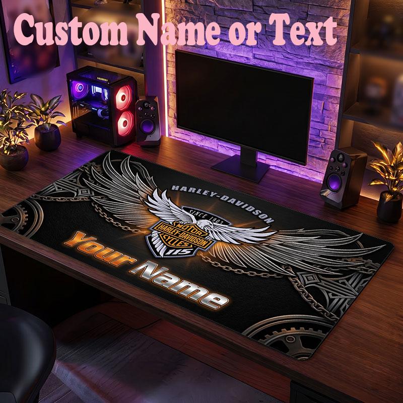Harley-Davidson Customized Name Text Mouse Pad, Large Desk Mouse Mat Personalized Home Office Present