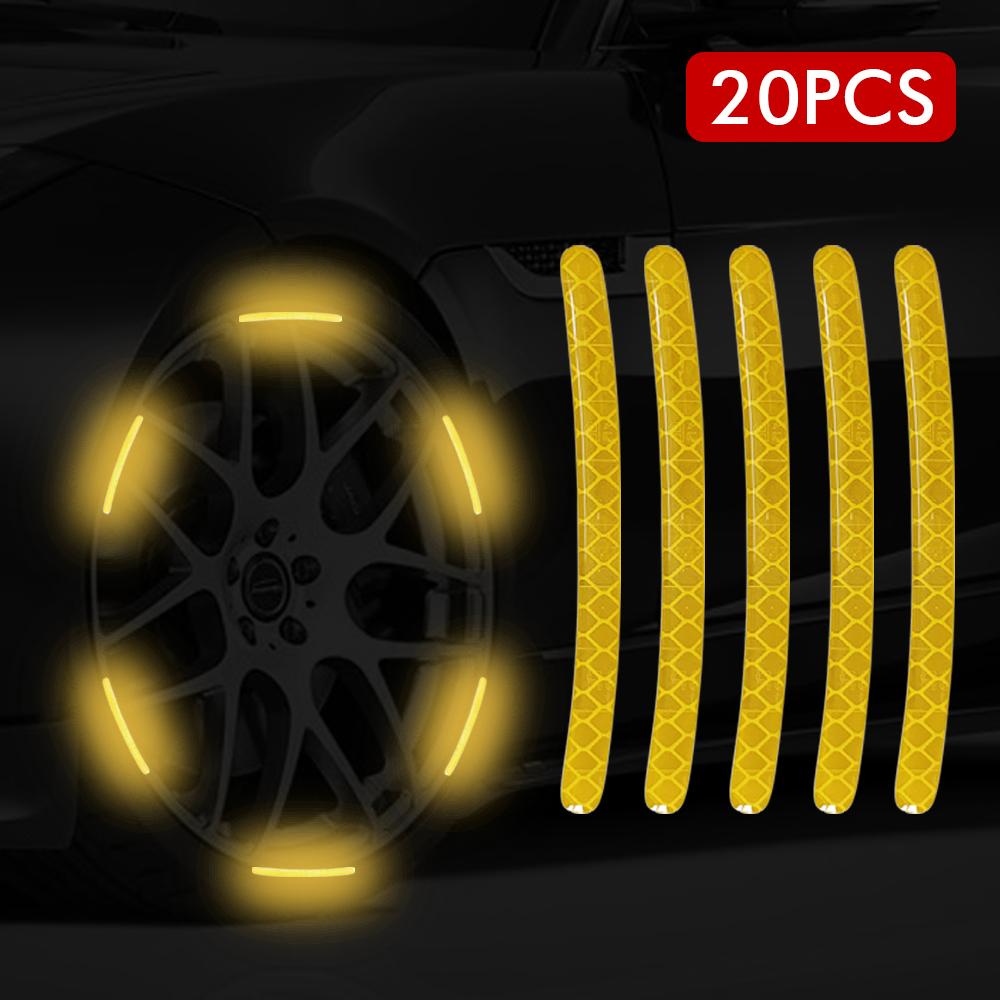 

20PCS Car Wheel Hub Reflective Stripes Rear Reflective Warning Sticker Tape Auto Rear Warning Reflective Tape Car Accessories