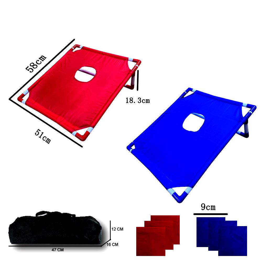 

A Portable Outdoor Sports Toy Set Featuring 2 Game Boards And 6 Sandbags Including a Throwing Board Rack for Tossing Sandbags