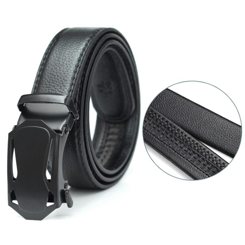 Męski pasek z automatyczną klamrą, pasek skórzany business casual z klamrą suwakową, kreatywny design, modny pasek