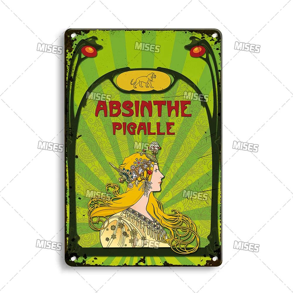 

MISES Absinthe Metal Poster Rusty Metal Tin Sign Retro Metal Sign Wall Plate Man Cave Home Studio Metal Plaque Industrial Decor 20x30cm