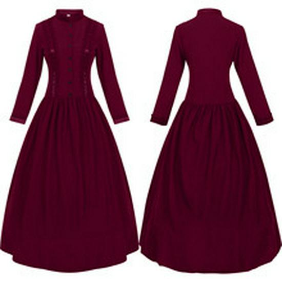 2023 European Medieval Victorian Long Sleeve Lace Waist-Cinching Dress Costume
