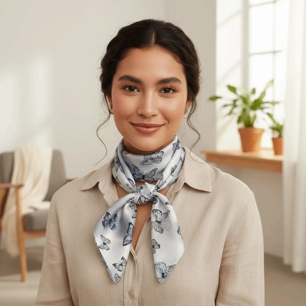 Breathable Small Square Scarf Lightweight Square Handkerchief Elegant Printed Silk Scarf  Women