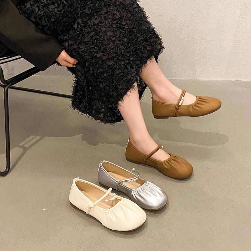 Retro Xiaoxiangfeng Silver Mary Jane Women's Shoes Spring and Summer New Light Mouth Soft Sole Single Shoes with Skirts Evening Shoes