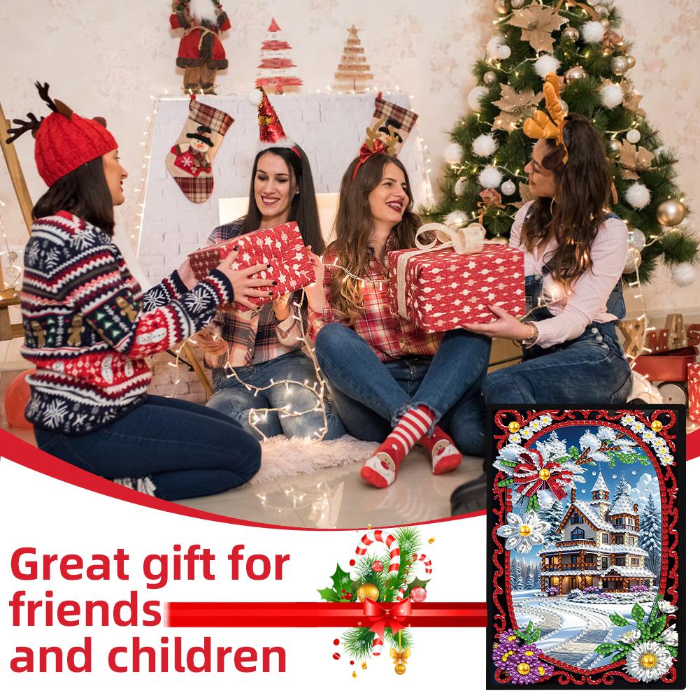 Christmas Winter Diamond Painting Diary Book with 4Pcs Bookmark Rhinestone Art Painting Notebook Kit Holiday Birthday Gift