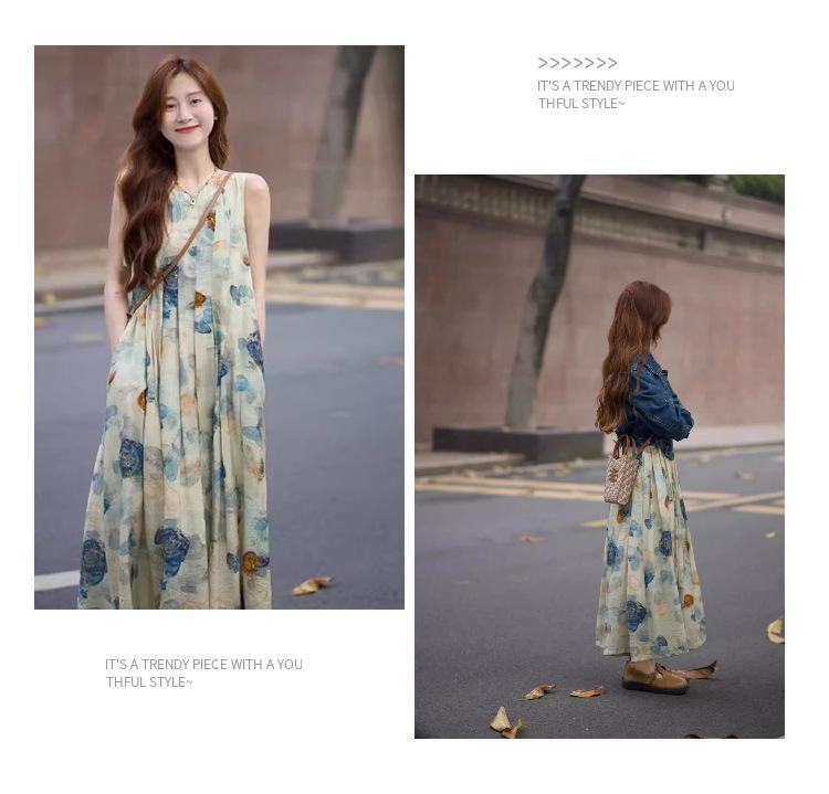 Spring 2025 Ink Print Dress & Denim Jacket Set - Age-Defying Fashion