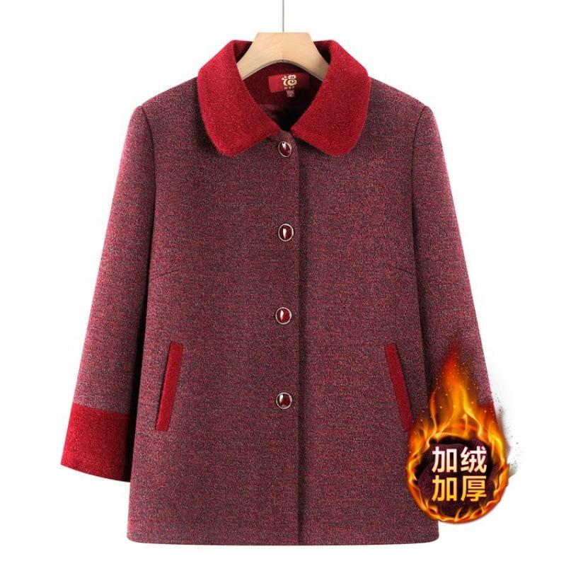 Winter woolen coat plush top thickened warm old lady clothes women