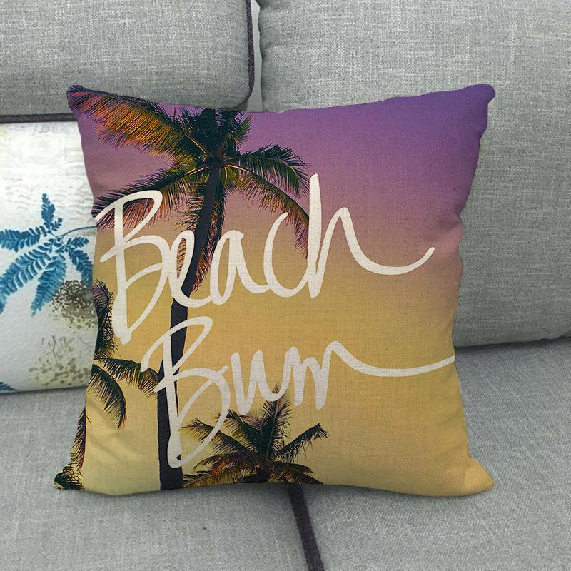 Coastal Scenery - Coconut Language Text Digital Printing Short Plush Pillow Covers For Car Sofa Office Cushion Cover Home Goods