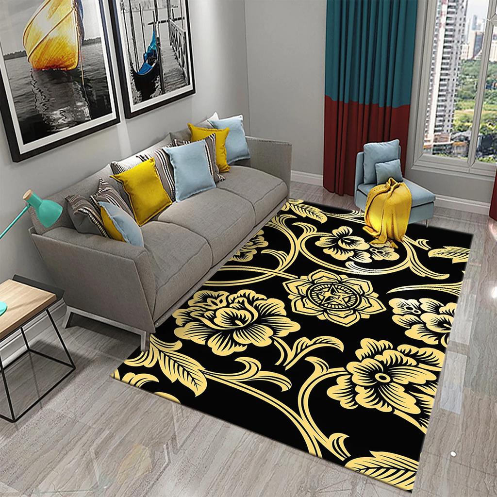 Dywan 3D Czarno-Złoty do Salonu Nowoczesna Luksusowa Dekoracja Abstrakcyjne Dywany do Sypialni Dywanik Podłogowy Kuchnia Łazienka Dywanik Antypoślizgowy