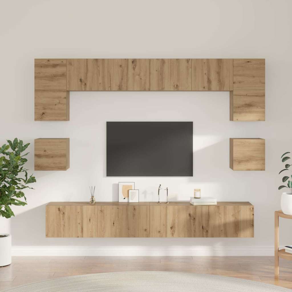 Wall Mounted TV Cabinet Set 8 pcs Artisan Oak Wood Based Material