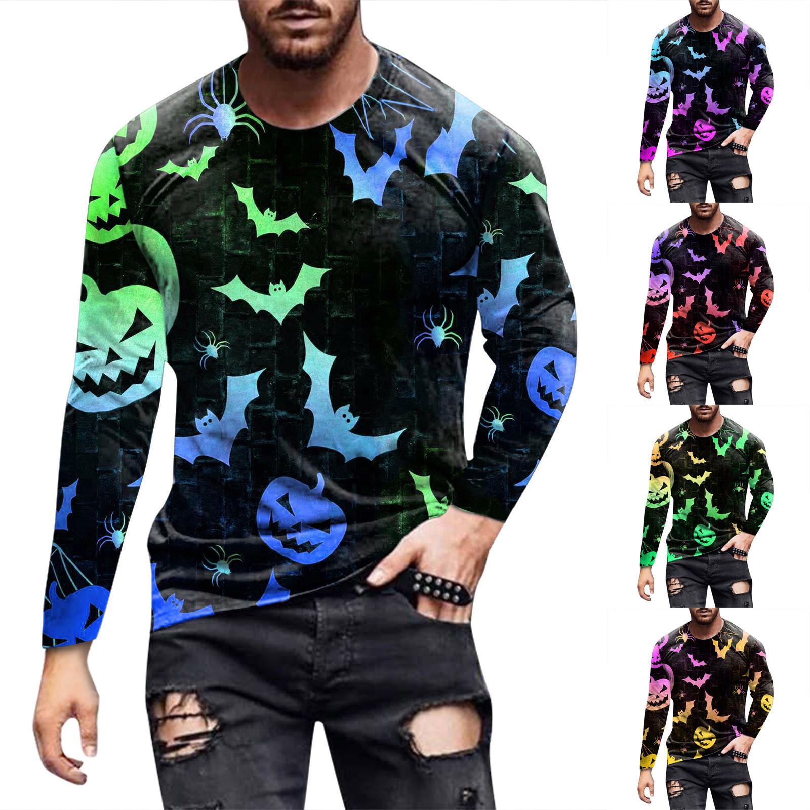 

Мужская футболка с круглым вырезом на открытом воздухе с длинным рукавом Хэллоуин с принтом модный топ