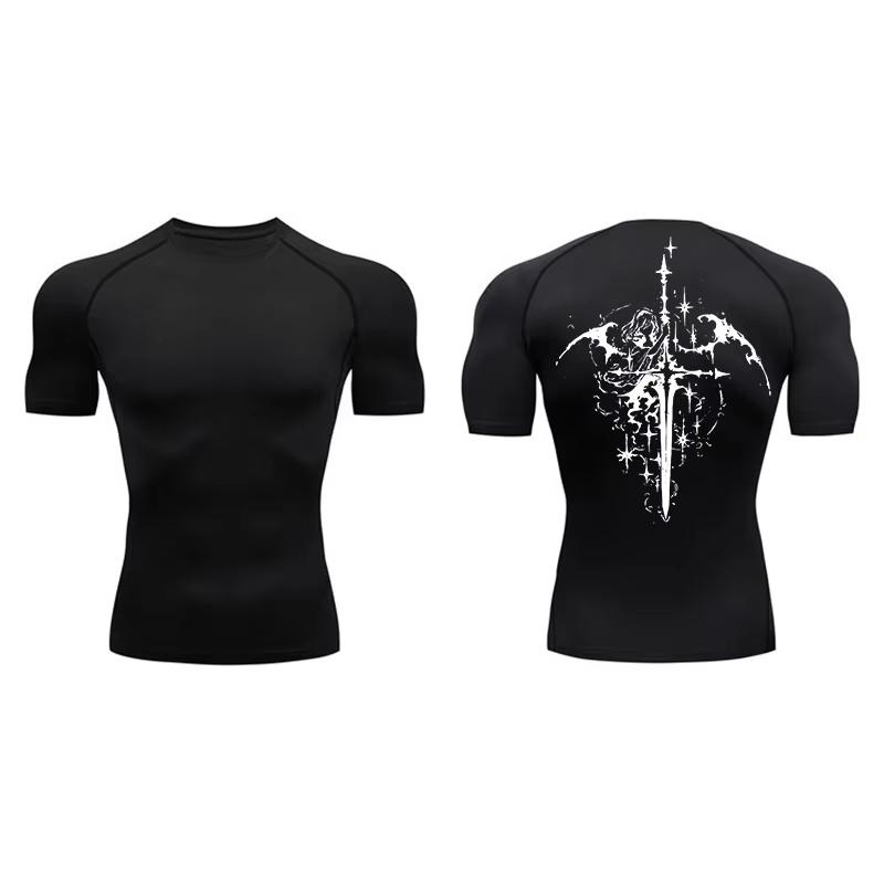 Spider Print Short Sleeve Compression Shirts for Men Summer Athletic Quick Dry T-shirts Gym Workout Running Tees Tops  RL00227